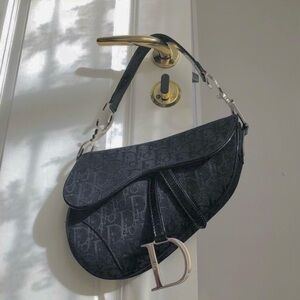Dior black monogram saddle bag